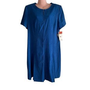 Vtg R & K Originals Dress Size 16 Blue Shift Faux Suede Career Office Pleated